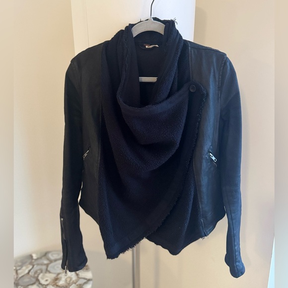 Free People Jackets & Blazers - Super Cute Free People Drape Front Denim Waxed Moto Jacket